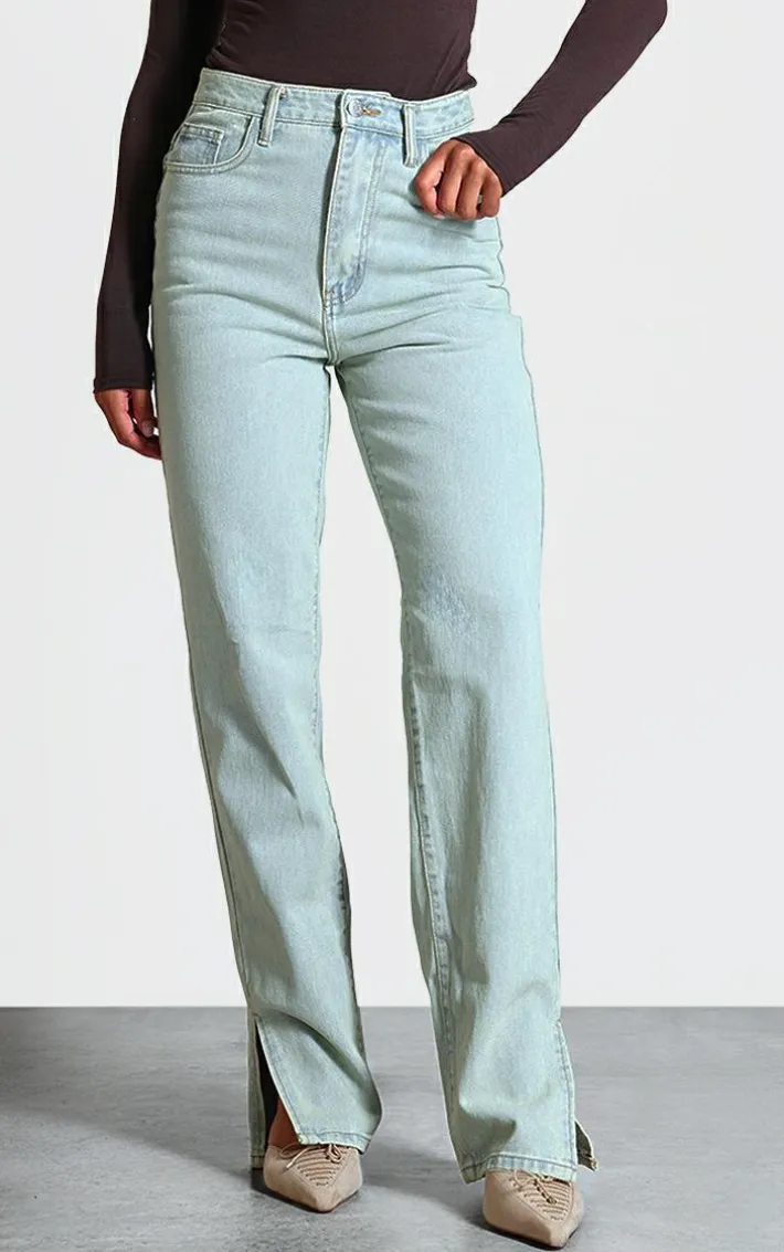 Light Blue Vintage Wash Split Hem Jeans