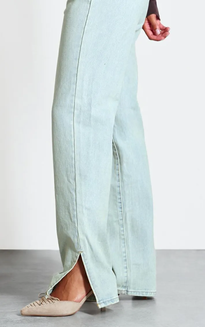 Light Blue Vintage Wash Split Hem Jeans