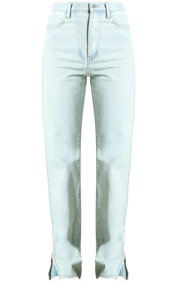 Light Blue Vintage Wash Split Hem Jeans