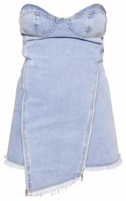 Asymmetric Zip Detail Denim Mini Dress-PrettyLittleThing Hot