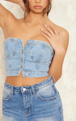 PrettyLittleThing Corsets*Button Through Denim Corset
