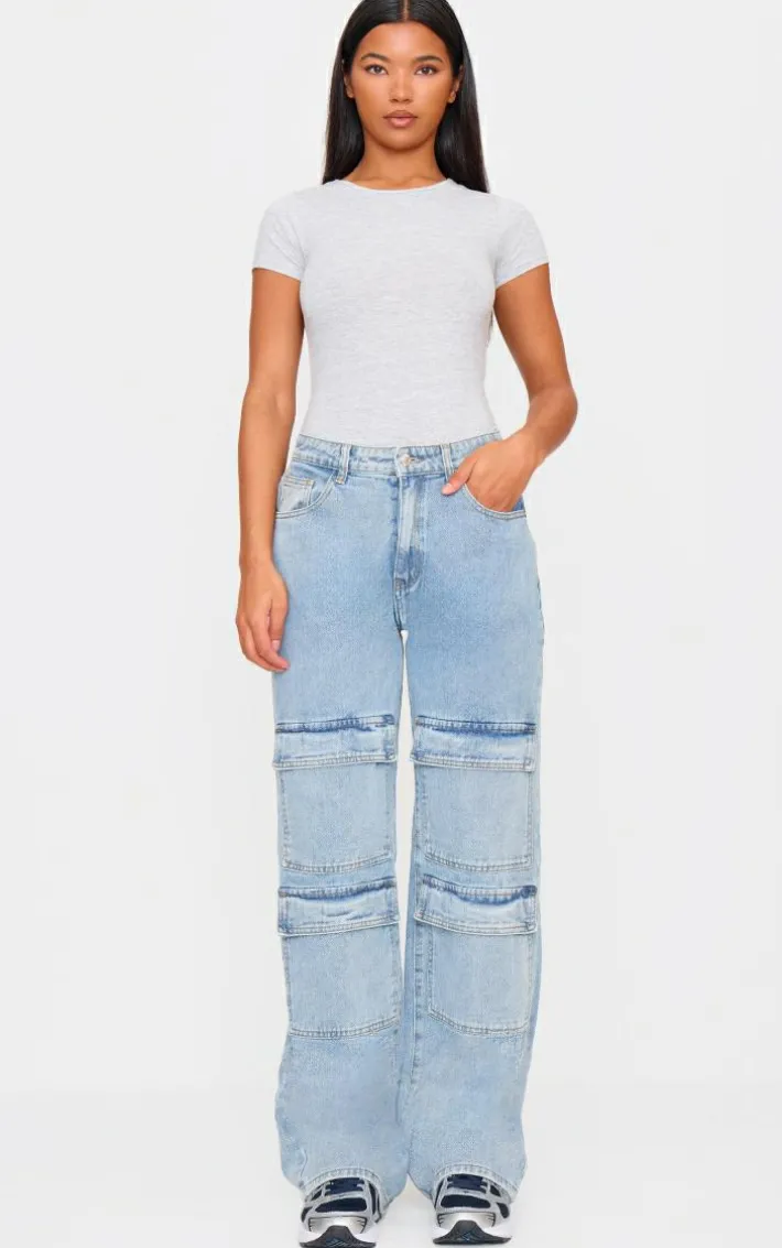 Light Blue Wash Cargo Front Pocket Baggy Boyfriend Jeans