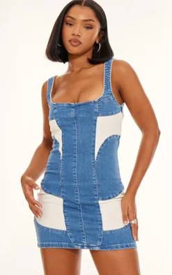 Contrast Panel Detail Bodycon Denim Dress-PrettyLittleThing Best