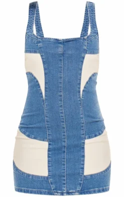 Contrast Panel Detail Bodycon Denim Dress-PrettyLittleThing Best