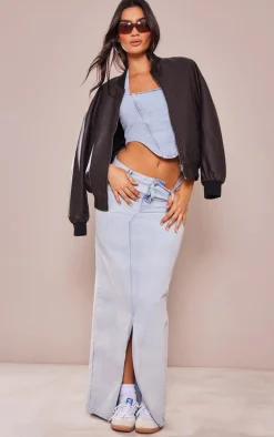 Light Blue Wash Denim Dip Hem Halterneck Top