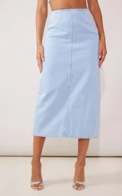 New PrettyLittleThing Denim Maxi Skirt Light Blue Wash