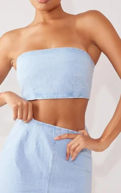 New PrettyLittleThing Denim Maxi Skirt Light Blue Wash