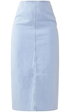 New PrettyLittleThing Denim Maxi Skirt Light Blue Wash