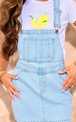 Denim Pinafore Dungaree Dress-PrettyLittleThing