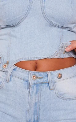 Light Blue Wash Detachable Bandeau Denim Jumpsuit