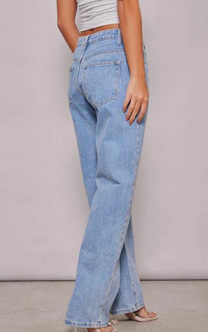Light Blue Wash Diamante Straight Leg Jeans