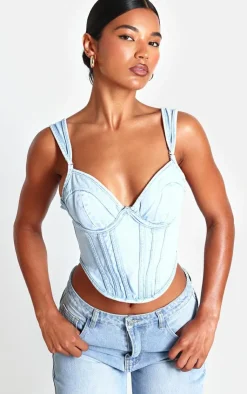 Dip Hem Bust Cup Denim Corset-PrettyLittleThing Best