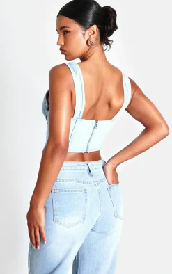 Dip Hem Bust Cup Denim Corset-PrettyLittleThing Best