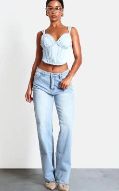 Dip Hem Bust Cup Denim Corset-PrettyLittleThing Best