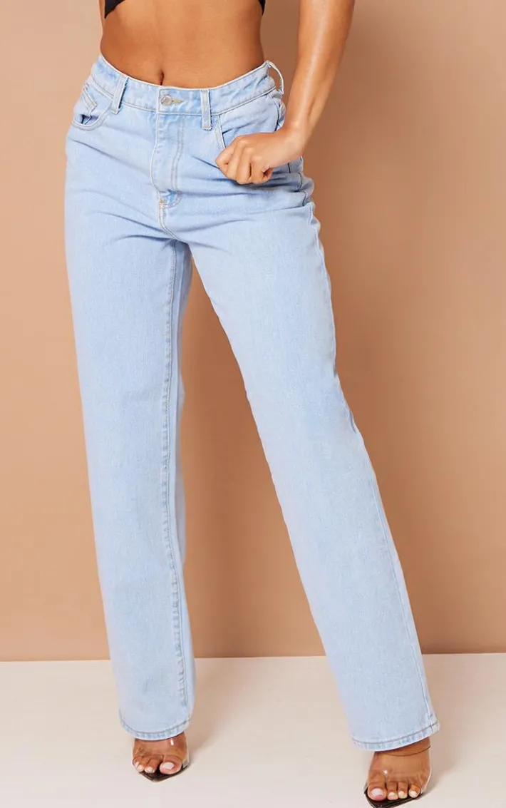 Light Blue Wash Dipped Back Waistband Boyfriend Jeans