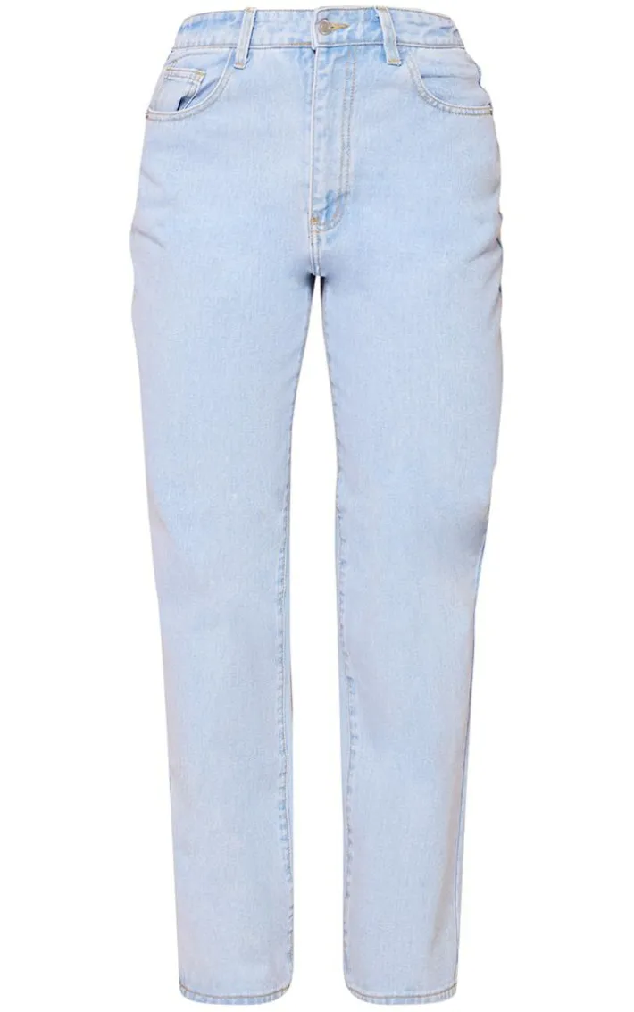 Light Blue Wash Dipped Back Waistband Boyfriend Jeans