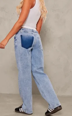 Light Blue Wash Foldover Waistband Denim Jeans