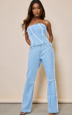 PrettyLittleThing Corsets*Frayed Seam Detail Denim Corset Top