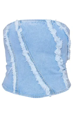 PrettyLittleThing Corsets*Frayed Seam Detail Denim Corset Top