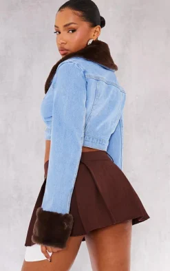PrettyLittleThing Faux Fur Coats*Fur Trim Cropped Denim Jacket