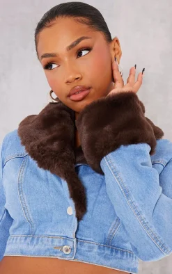 PrettyLittleThing Faux Fur Coats*Fur Trim Cropped Denim Jacket