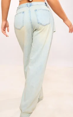 Light Blue Wash Layered Exposed Pocket Wide Leg Jeans