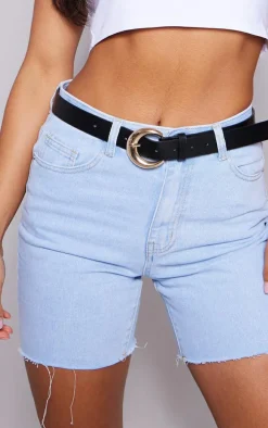 Light Blue Wash Longline Fitted Denim Shorts