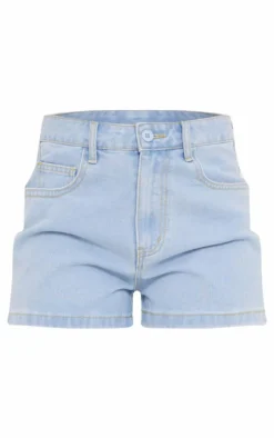 Online PrettyLittleThing Longline Denim Shorts Light Blue Wash