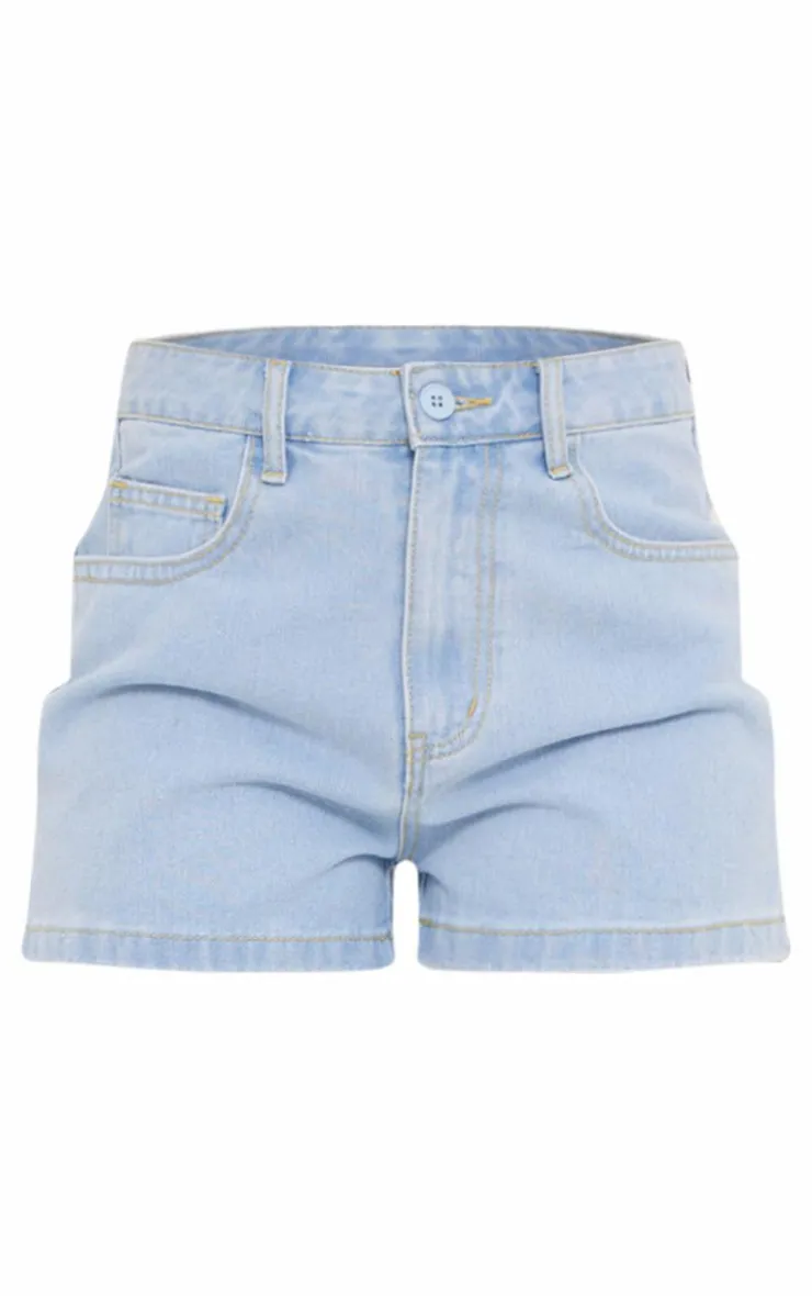Online PrettyLittleThing Longline Denim Shorts Light Blue Wash
