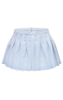 Light Blue Wash Low Rise Denim Mini Tennis Skirt