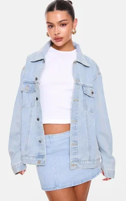 Hot PrettyLittleThing Micro Mini Denim Skirt Light Blue Wash