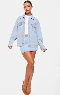 Hot PrettyLittleThing Micro Mini Denim Skirt Light Blue Wash