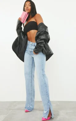 PrettyLittleThing Christmas Day Outfits*Ripped Split Hem Straight Leg Jeans