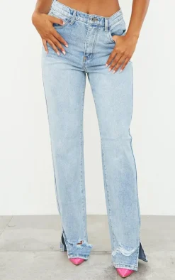 PrettyLittleThing Christmas Day Outfits*Ripped Split Hem Straight Leg Jeans