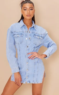Seam Detail Long Sleeve Denim Dress-PrettyLittleThing Outlet