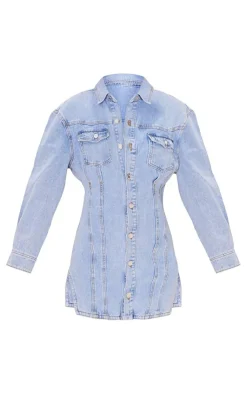 Seam Detail Long Sleeve Denim Dress-PrettyLittleThing Outlet