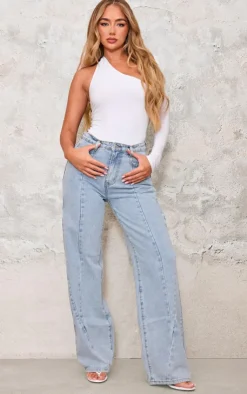 PrettyLittleThing Christmas Shop*Seam Detail Slim Wide Leg Jeans