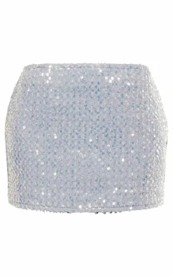 Discount PrettyLittleThing Sequin Denim Mini Skirt Light Blue Wash