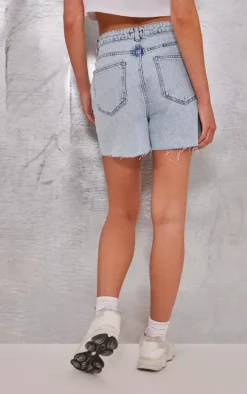 Light Blue Wash Sun Embroidered Denim Mom Shorts