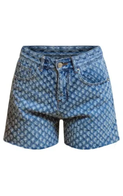 New PrettyLittleThing Textured Denim Shorts Light Blue Wash