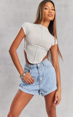 Light Blue Wash Turn Up Hem Mom Shorts