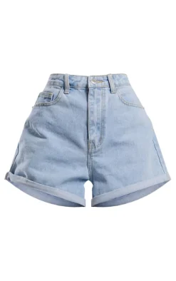 Light Blue Wash Turn Up Hem Mom Shorts