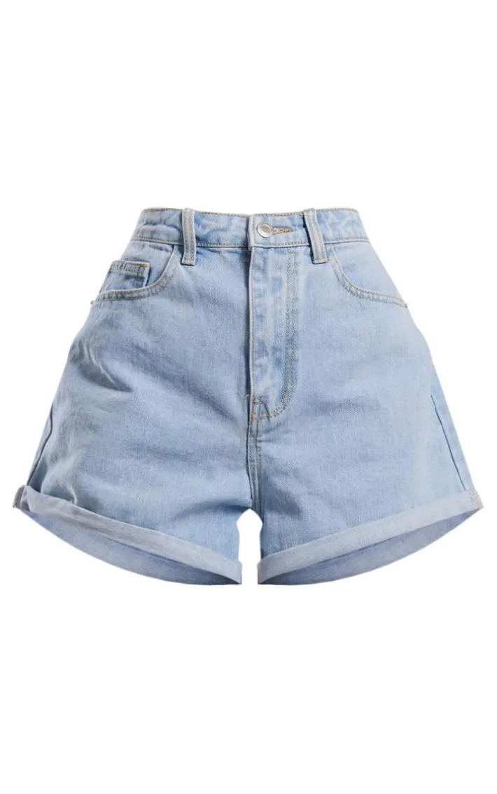 Light Blue Wash Turn Up Hem Mom Shorts