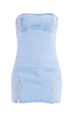 Zip Detail Denim Mini Dress-PrettyLittleThing