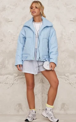 PrettyLittleThing Puffer Jackets*Wave Quilted Contrast Binding Longline Jacket