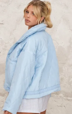 PrettyLittleThing Puffer Jackets*Wave Quilted Contrast Binding Longline Jacket