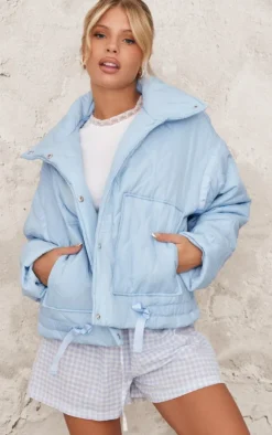 PrettyLittleThing Puffer Jackets*Wave Quilted Contrast Binding Longline Jacket