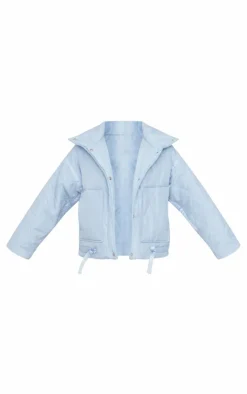 PrettyLittleThing Puffer Jackets*Wave Quilted Contrast Binding Longline Jacket