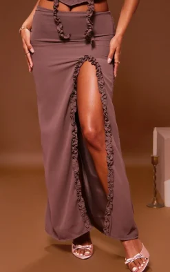 Sale PrettyLittleThing Chiffon Split Hem Maxi Skirt Light Brown
