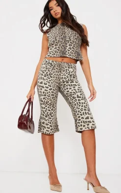 PrettyLittleThing Leopard Print Tie Back Detail Sleeveless Denim Top Light Brown